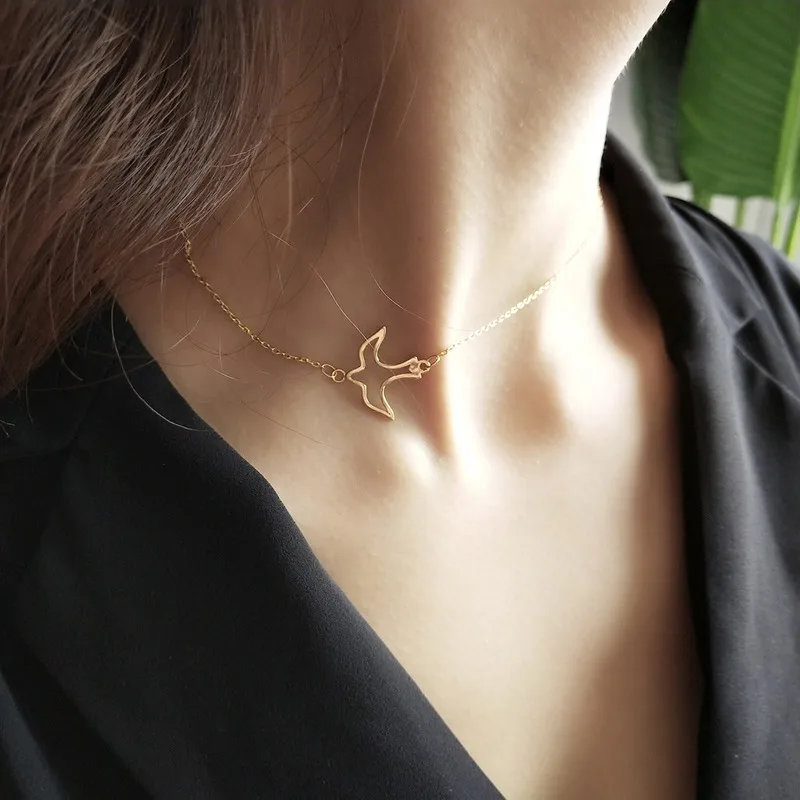 

925 Sterling Silver Plated 18K Gold Free Bird Fahion Elegant Party Wedding Choker Necklace Jewelry for Women Gift 2020 New