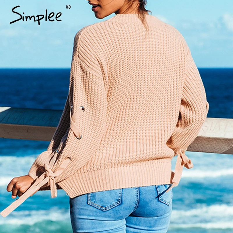 Женский белый вязаный свитер Simplee с рюшами повседневный пуловер круглым вырезом