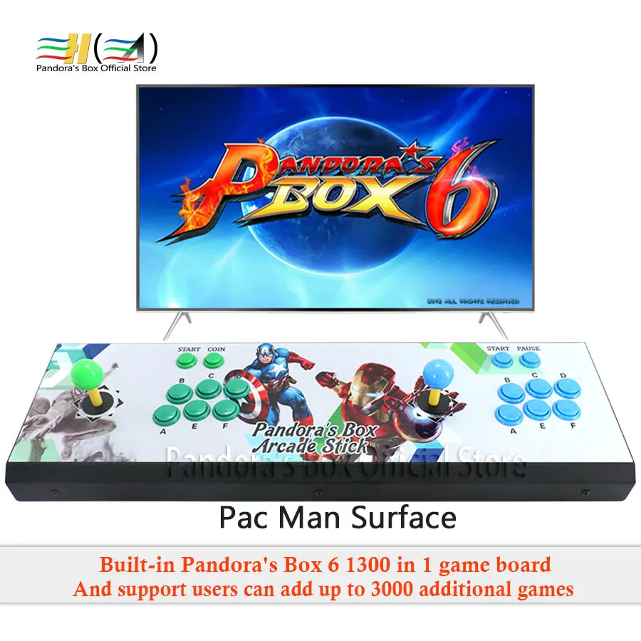 Новинка Pandora box 6 1300 в 1 аркадная игра 2 игрока Железный консольный контроллер Поддержка fba mame ps1 3d игра mortal kombat pacman