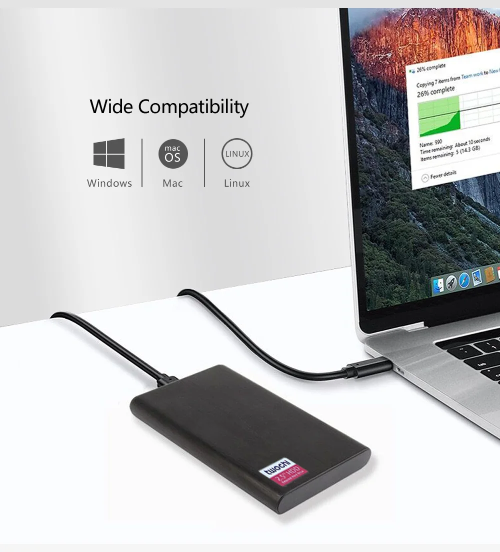 TWOCHI' External Hard Drive Disk USB3.0 SATA Portable HDD,80GB-1TB Compatible with /Xbox 360/PS4/Mac/Tablet/PC, Easy Use