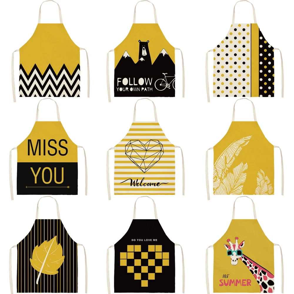 

Фартук FYMX с геометрическим рисунком, желтого и черного цветов, для защиты от масла, кухонный фартук, приготовление пищи