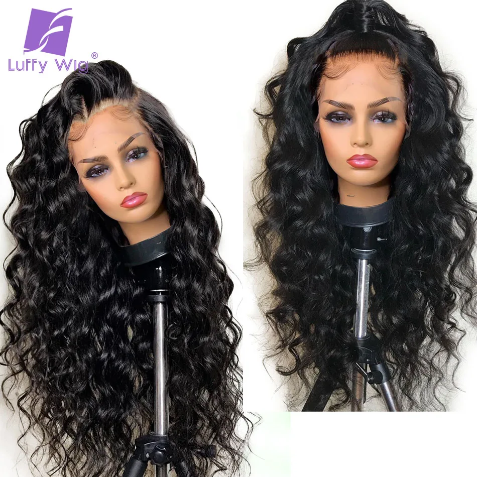 180% Wavy HD Transparent Lace Frontal Wigs 13x6 Lace Front Wig Remy Brazilian Loose Wave Wig Pre Plucked Human Hair Wigs LUFFY