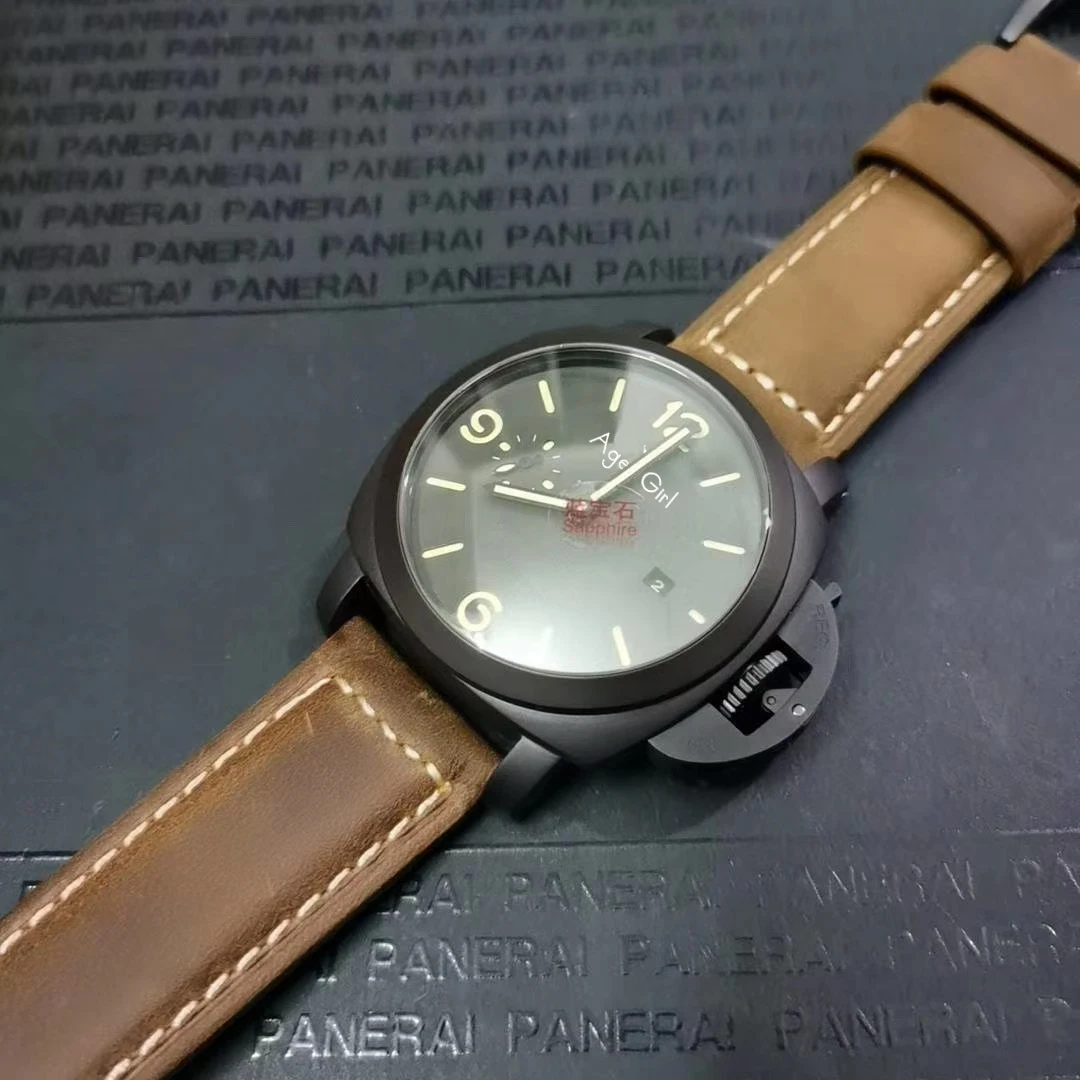 

Classic New Men Automatic Mechanical Self Wind Sapphire Black Matte Leather Stainless Steel 1950 3 Days Watch Luminous 44mm