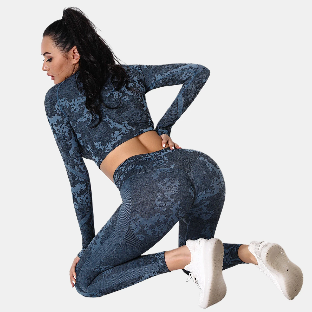 

Women's Sportswear Yoga Set Workout Clothes Athletic Wear Sports Gym Legging Seamless Fitness Bra Crop Top Long Sleeve Yoga Suit
