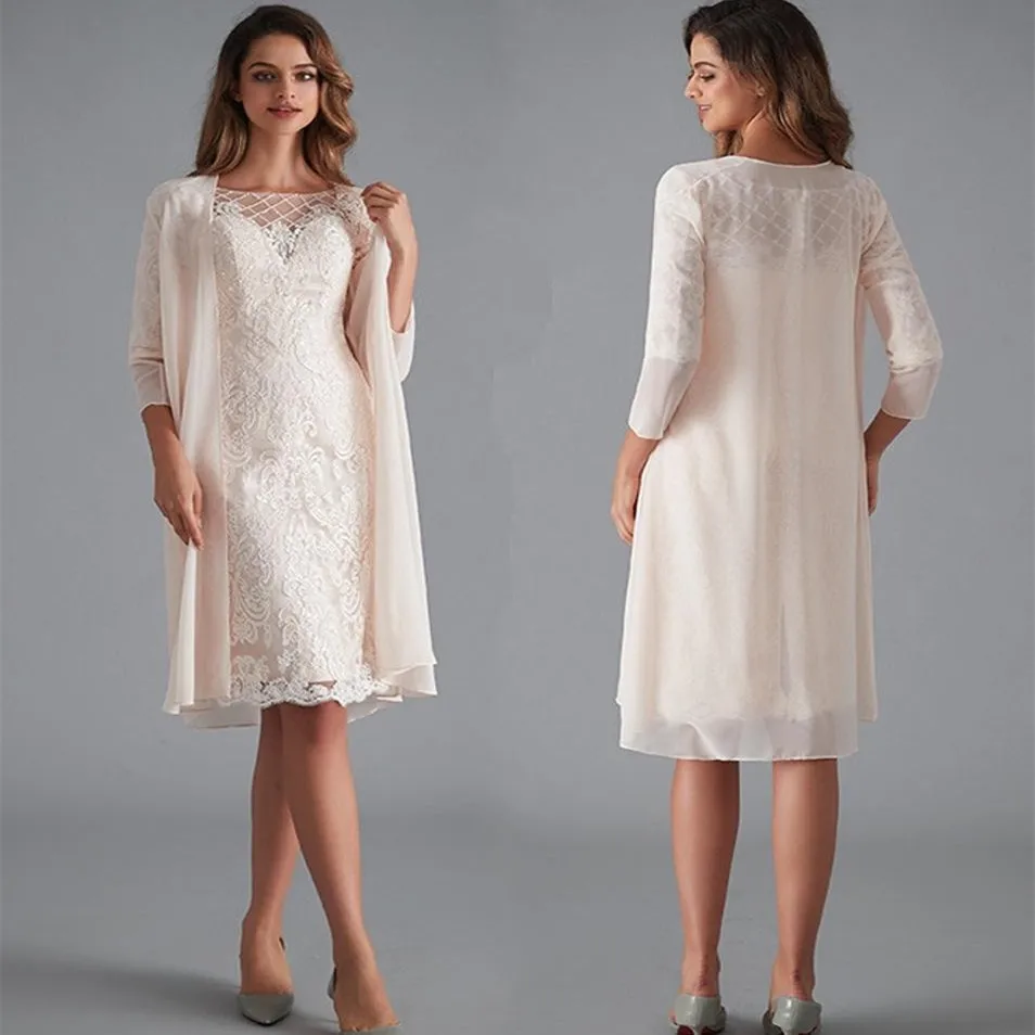 

Light Pink Women's Mother of The Groom Dresses Tea Length Lace Mother of the Bride Dress Formal Evening Gowns