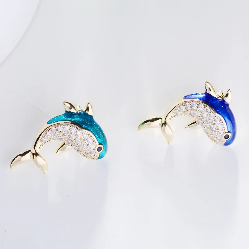Симпатичная маленькая синяя и зеленая брошь в виде дельфина для женщин Заколки