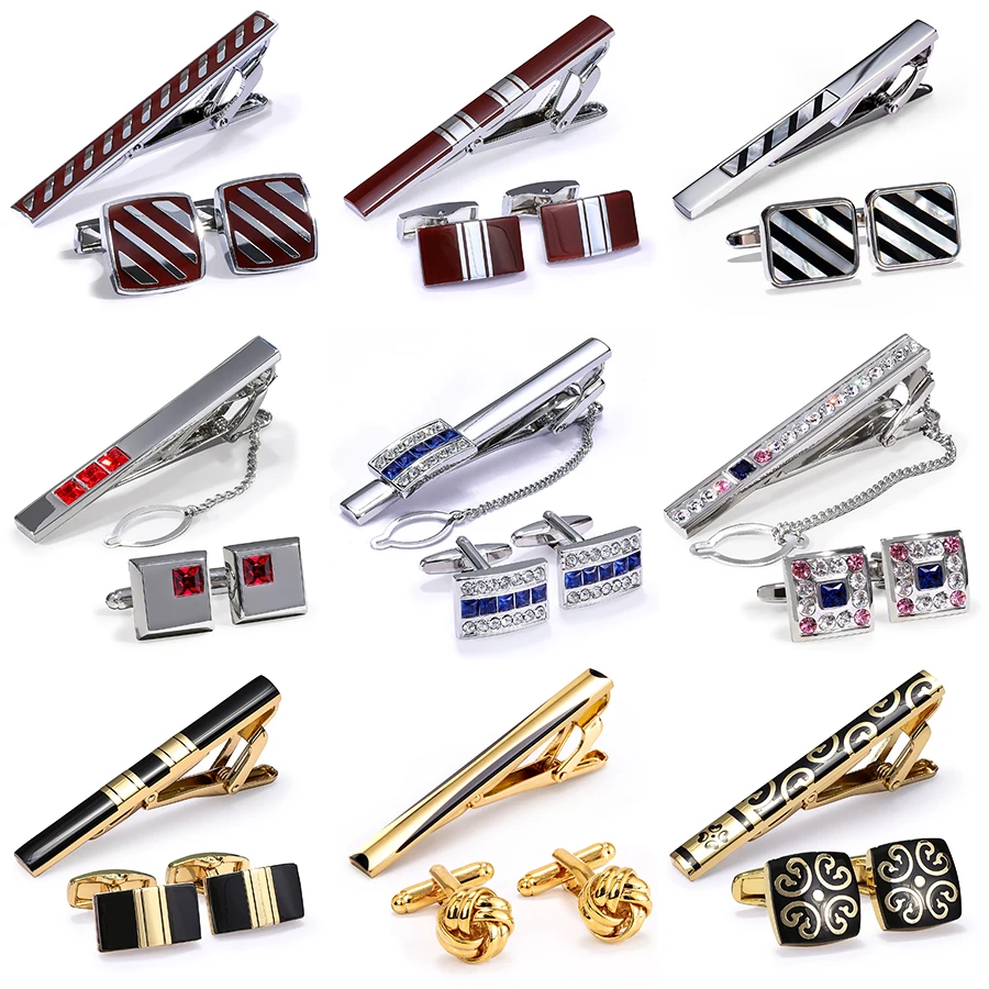 Запонки с кристаллами Hi Tie и зажим для галстука мужчин высококачественные