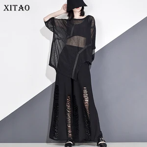 Футболка женская XITAO, с круглым вырезом и коротким рукавом, с лентами, в стиле пэчворк, на осень, 2020, DZL1184