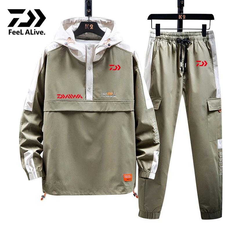 

Daiwa Spring Autumn Trend Fishing Clothes High Quality Windproof Long Sleeve Hooded Fishing Jackets Sport Fishing Set Men's New