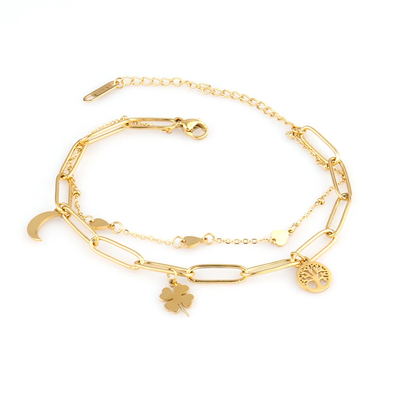 

Four leaf clover Bracelet Punk Stainless Steel Bracelet Pendant Thick Chain Bracelet For Women Charm Bracelet Party Jewelry