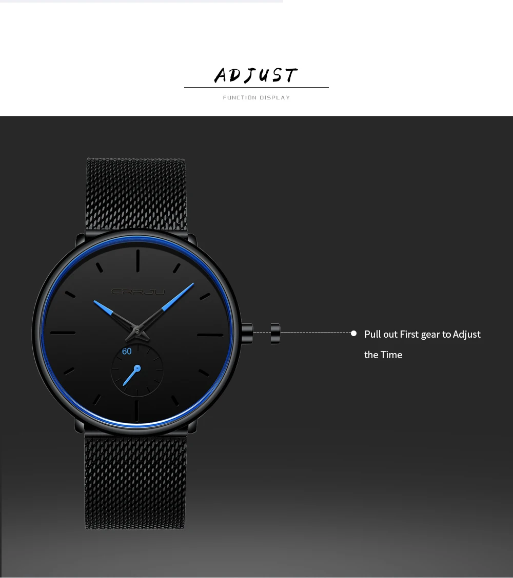 

CRRJU Fashion Mens Watches Top Brand Luxury Quartz Watch Men Casual Slim Mesh Steel Waterproof Sport Watch Relogio Masculino