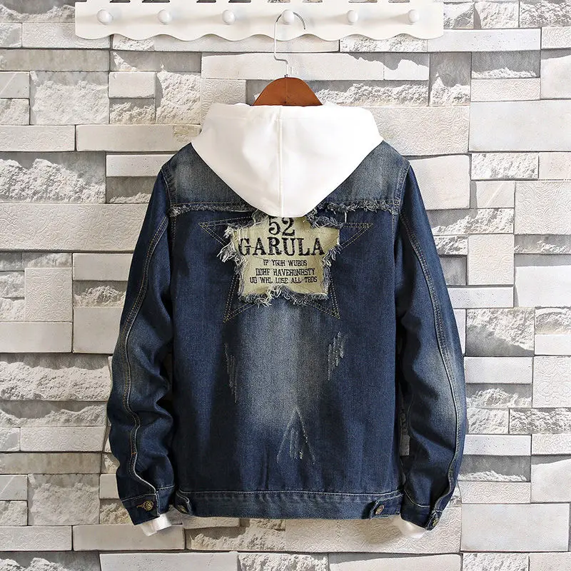 Мужские светло голубые джинсовые куртки рваные джинсы Уличная Повседневная