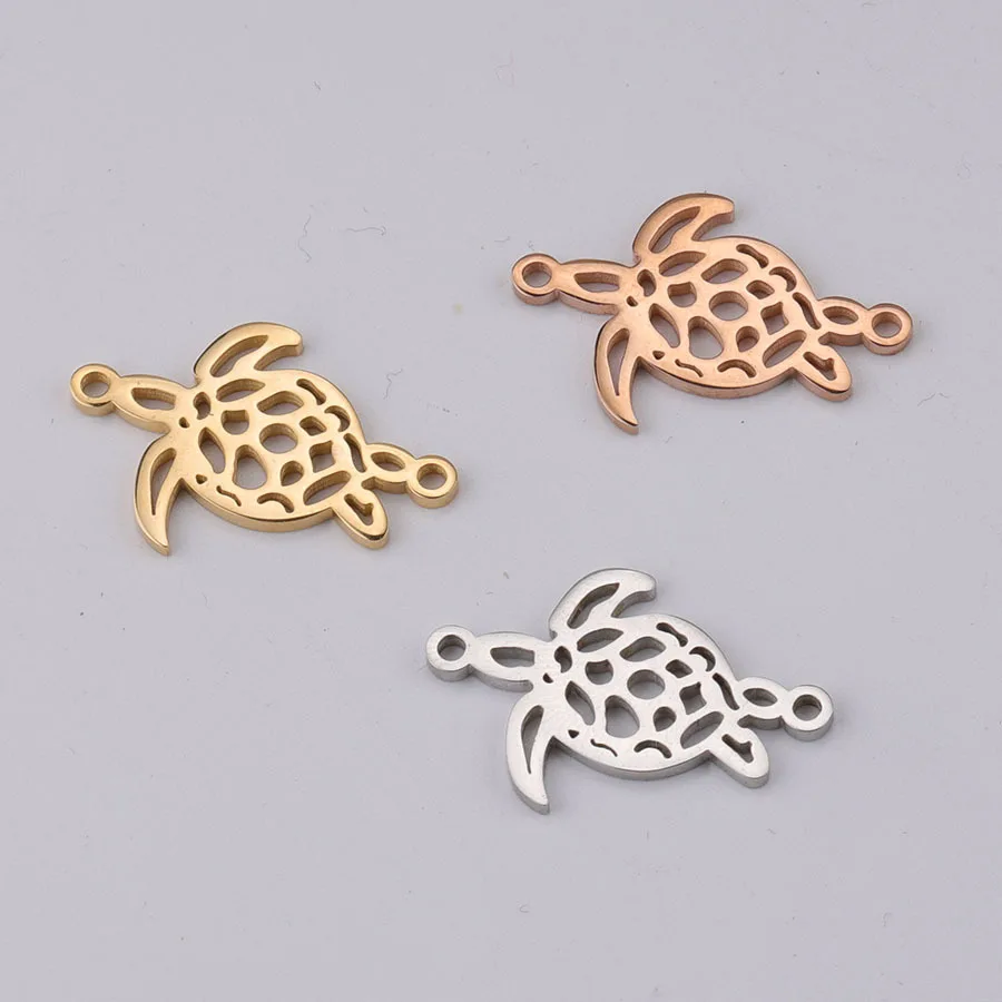 

50pc 17*25mm Stainless Steel Mirror Polish 3Color Hollow Turtle Connector Charm Cut Shape DIY Necklace Handmade Craft Wholesale