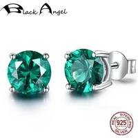 black angel fashion 100 925 sterling silver 5mm emerald gemstone stud earrings for women fine jewelry wedding christmas gift