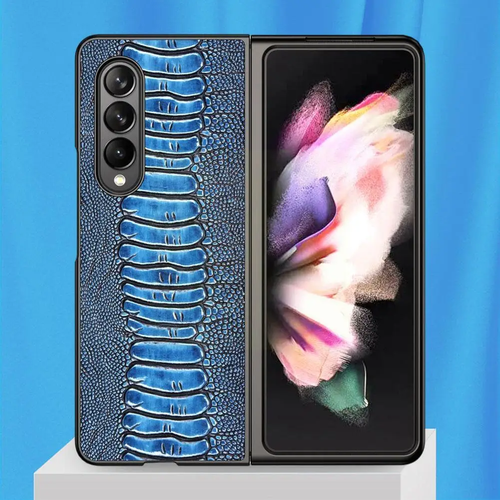 

Cellphone Case For Samsung Galaxy Z Fold3 5g Real Leather Anti-Scratch Cover Ostrich Protection Bag Genuine Case Crocodile L8X0