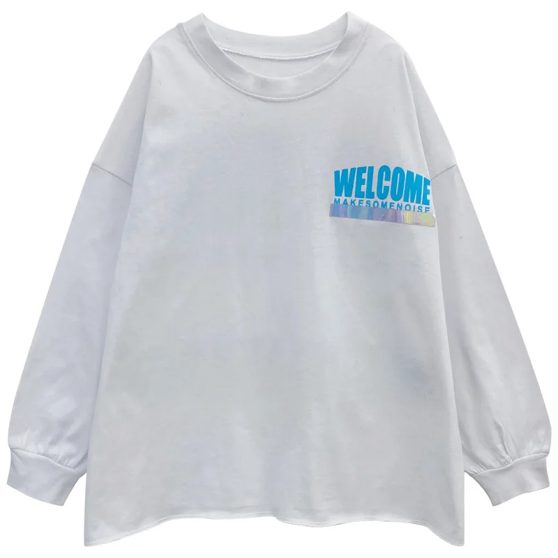 Girls Letter Long-sleeved T-shirt 2021 Spring Autumn Teenager Loose Sports Top Children's Bottoming Shirt