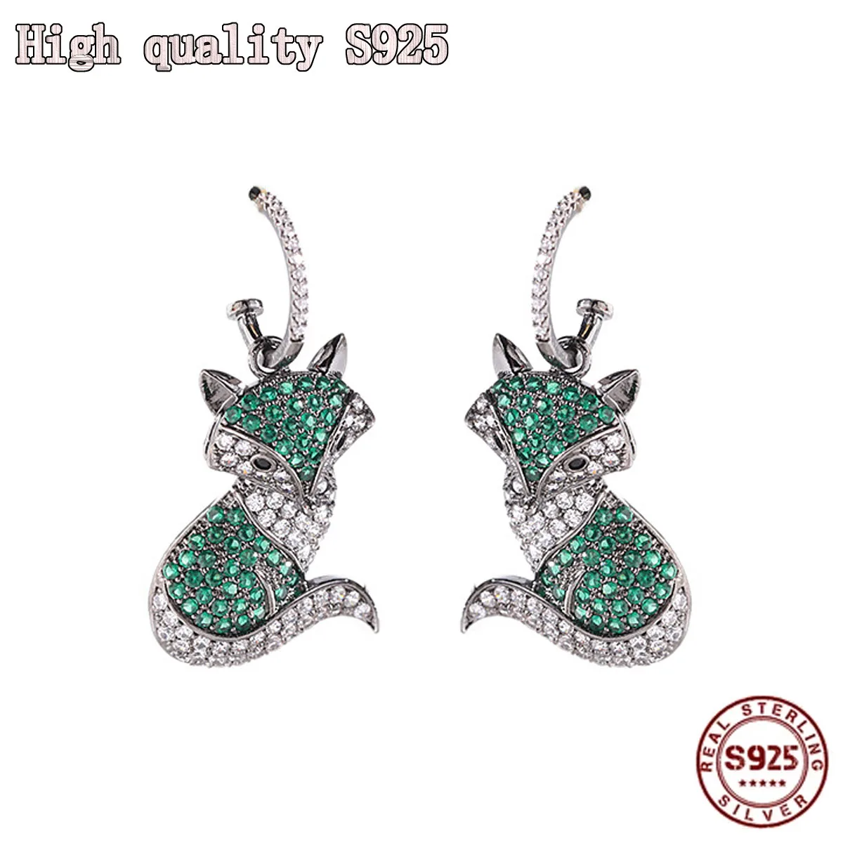 

High Quality Creative Cute Animal Fox Earrings Orange Color Exaggerated Personality Long S925 Silver Needle Earrings for Women