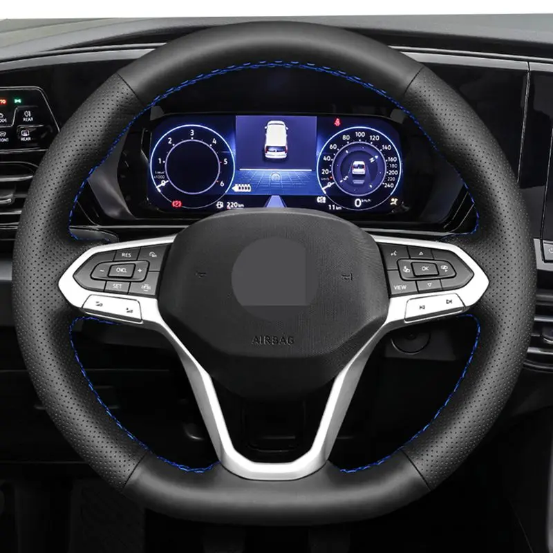 

Рука сшитый черный натуральная кожа чехол рулевого колеса автомобиля для Volkswagen VW Golf 8 2020 Atlas 2020-2021