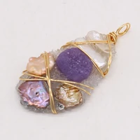 natural stone gem irregular amethyst clear quartz pearl pendant handmade crafts diy necklace jewelry accessories gift making
