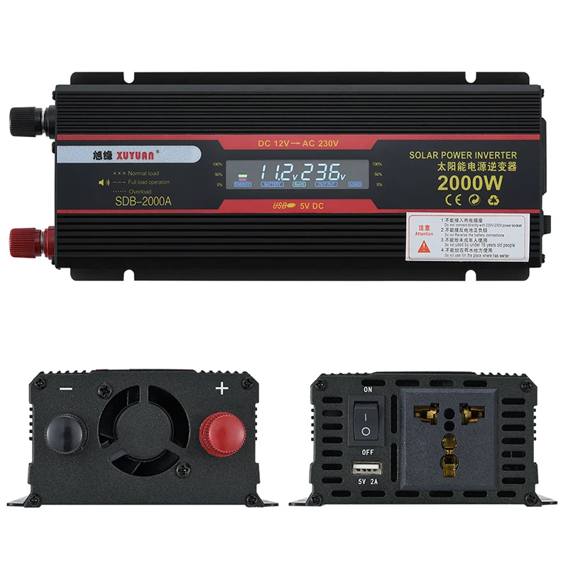 

Портативный автомобильный инвертор напряжения, 2000 Вт, 12 В постоянного тока в 220 В переменного тока, зарядное устройство, преобразователь, ад...