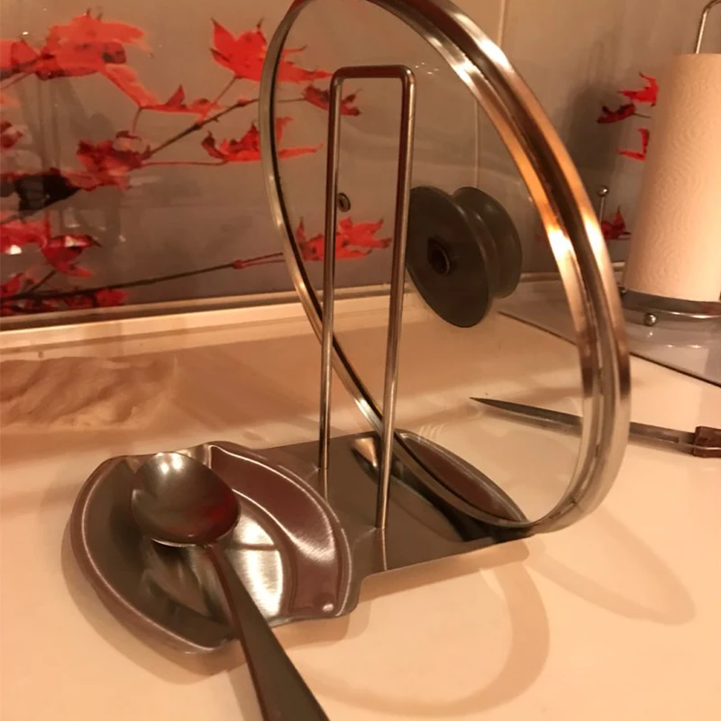 Stainless Steel Pan Pot Cover Lid Rack Stand Spoon Holder Kitchen Accessories Stove Organizer Storage Soup Rests | Дом и сад