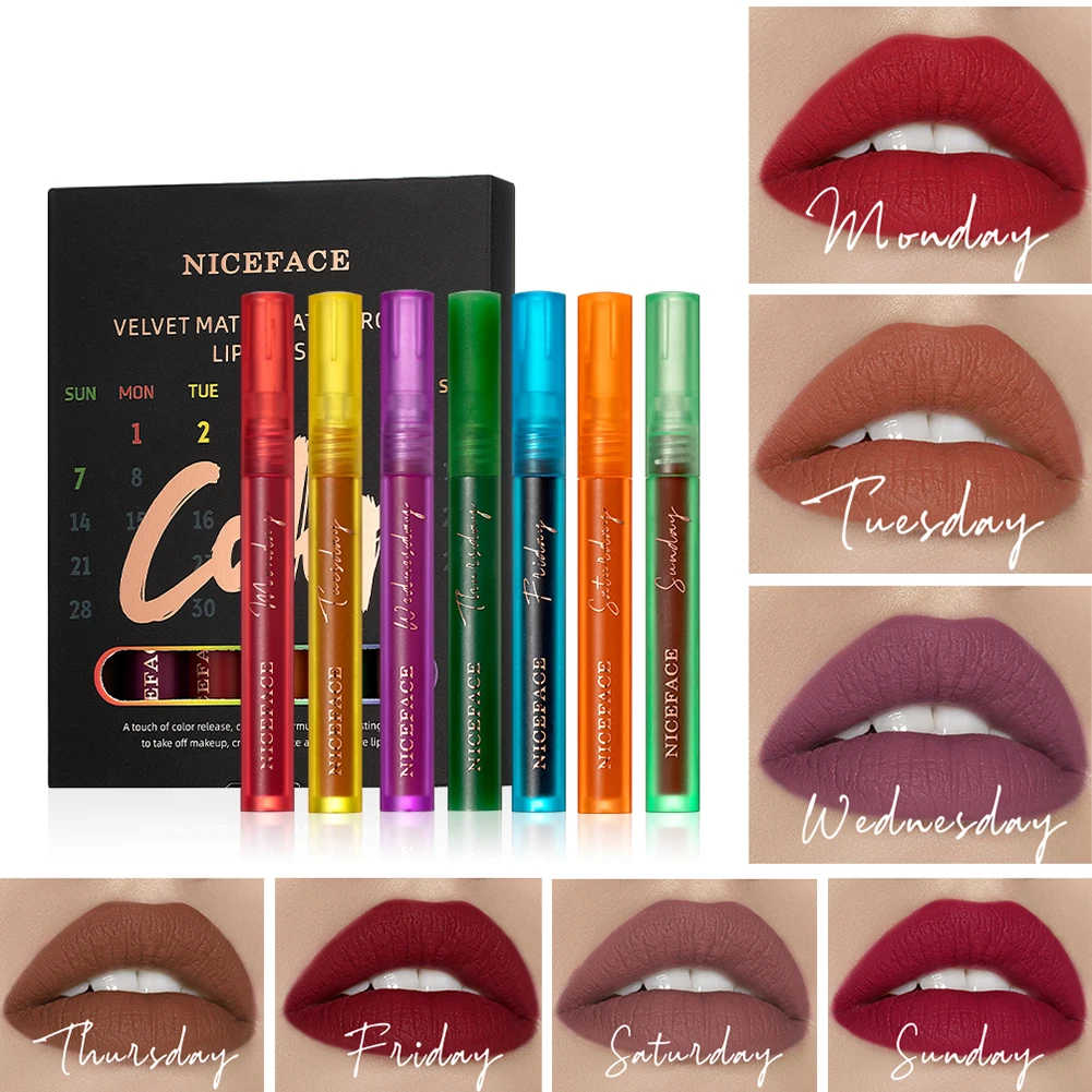 

7PCS Niceface Lip Gloss Set Matte Velvet Liquid Lipstick Long Lasting Lip Gloss for Girl Friends