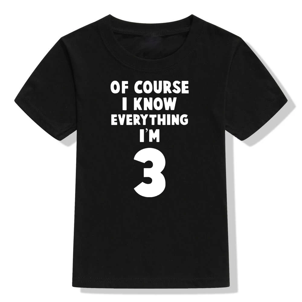 Конечно, Детская футболка с надписью «I Know Everything I'm 3» для мальчиков и девочек на день рождения на 3 дня рождения модные повседневные футболки для малышей забавные детские топы