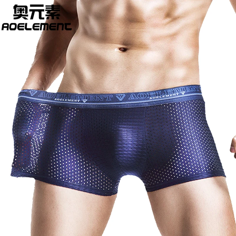 

Мужские трусы-боксеры, Сетчатое нижнее белье, дышащие прозрачные летние штаны из ледяного шелка, чистые трусы, мужские прозрачные трусы, гей...