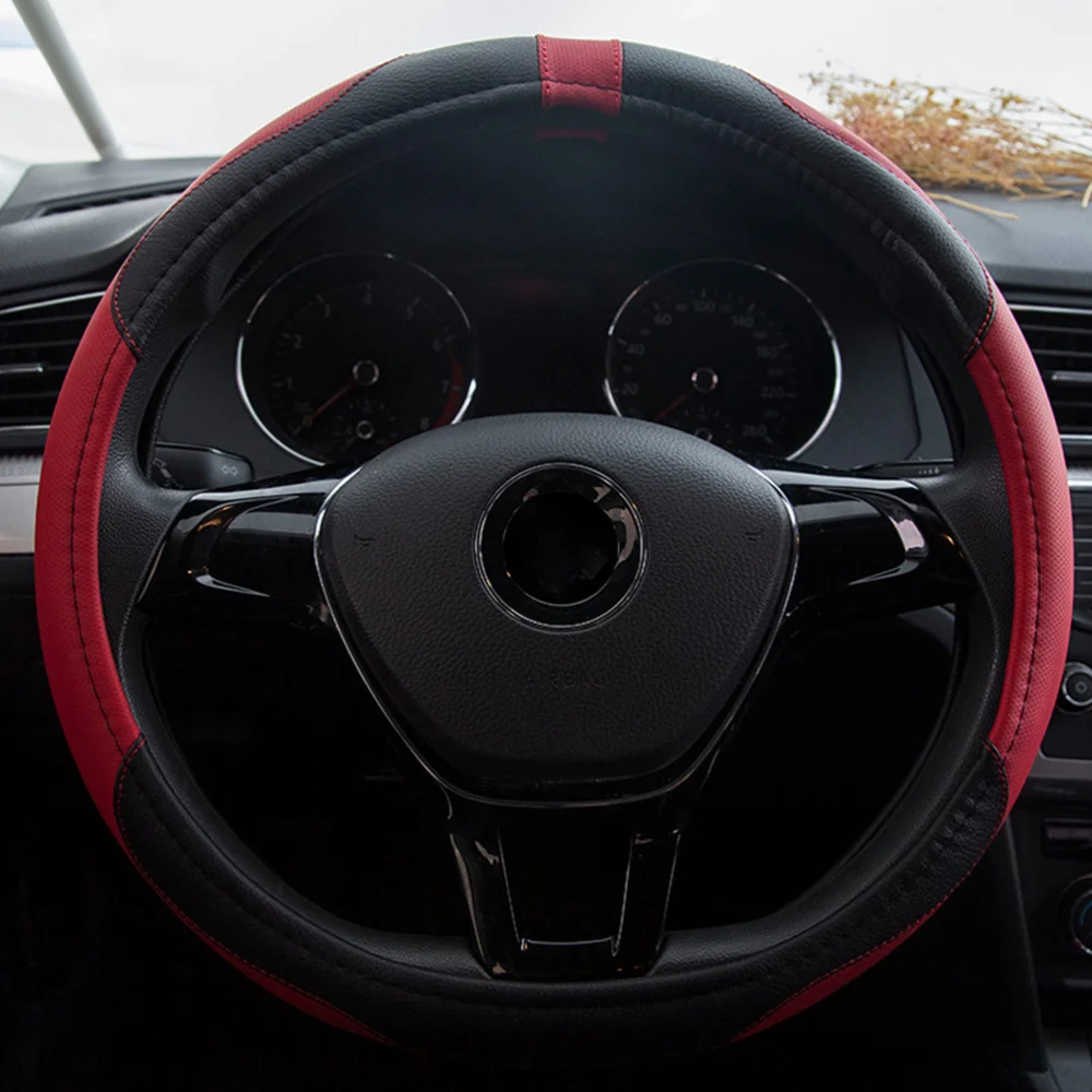 

Breathable Anti PU Steering Covers Car Steering Wheel Cover for Auto Car Vehicle Decoration (Black and Red)