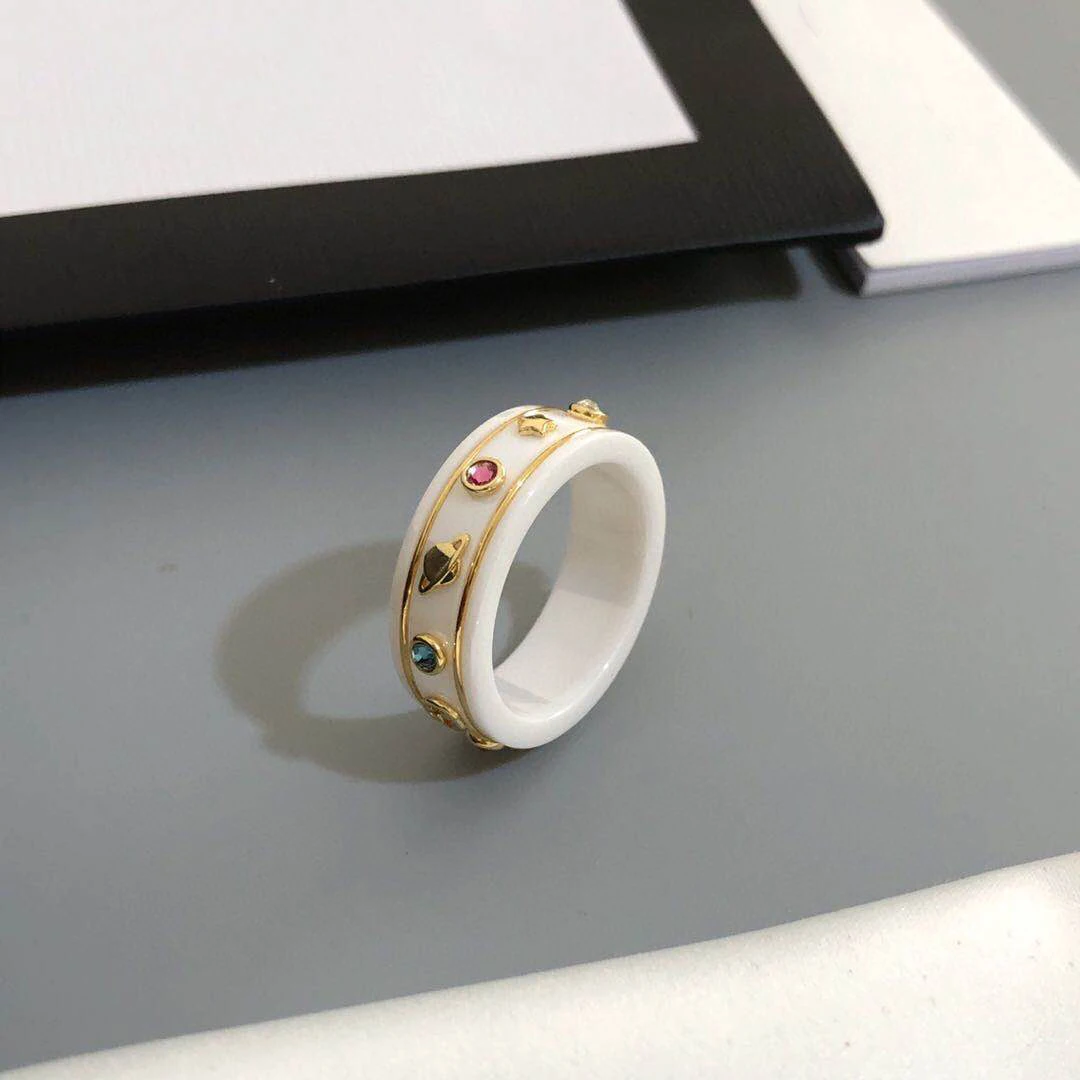 

Luxury fashionable black and white ceramic ring. Planet bee stars love heart. Holiday gifts free shipping wholesale