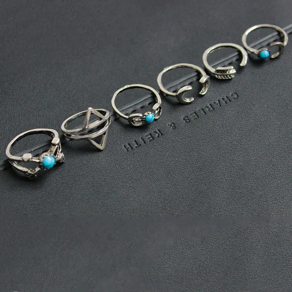 Модный женский винтажный набор кольцо на кончик пальца из шести колец Новые