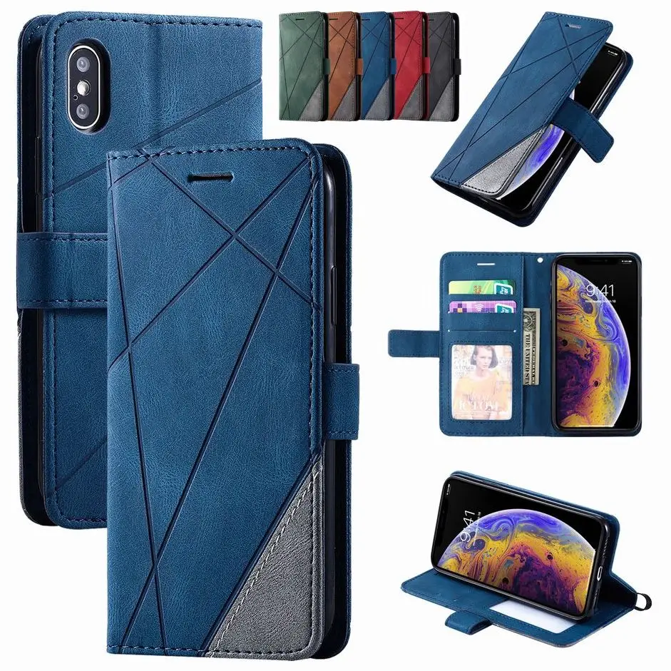 

Stand Business Phone Case For Samsung Galaxy A20 A30 A51 A10 A10S A20E A20S A40 A50 A30S A50S Rhombus Stripe Wallet Bags Holster