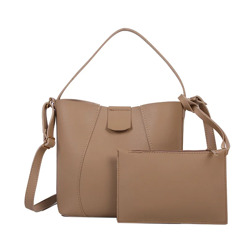 

New Women's Bucket PU Shoulder Bag Large Capacity Tote Bag, Vintage, Faux Leather Handbags Female Solid Color Messenger Bags