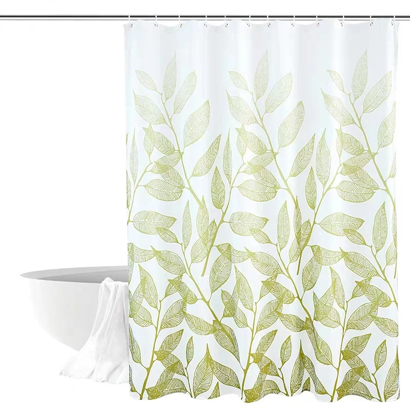 Простая элегантная занавеска для ванной комнаты с принтом зеленых растений и