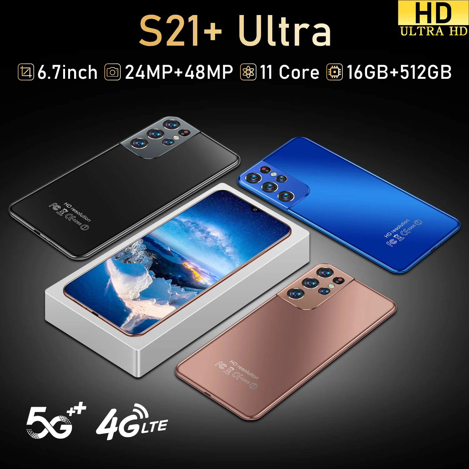 

Global Version S21+ Ultra Smartphones 16+512GB 6.7Inch 6500mAh Mobile Phones 24MP +48MP HD Camera Android10 Dual SIM Cellphones
