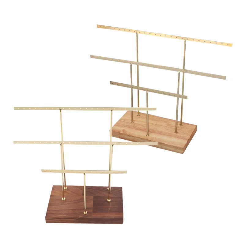 

2Pcs Log Earrings Ring Necklace Bracelet Display Storage Rack Hanging Jewelry Organizer Holder Beech Gold + Walnut Gold