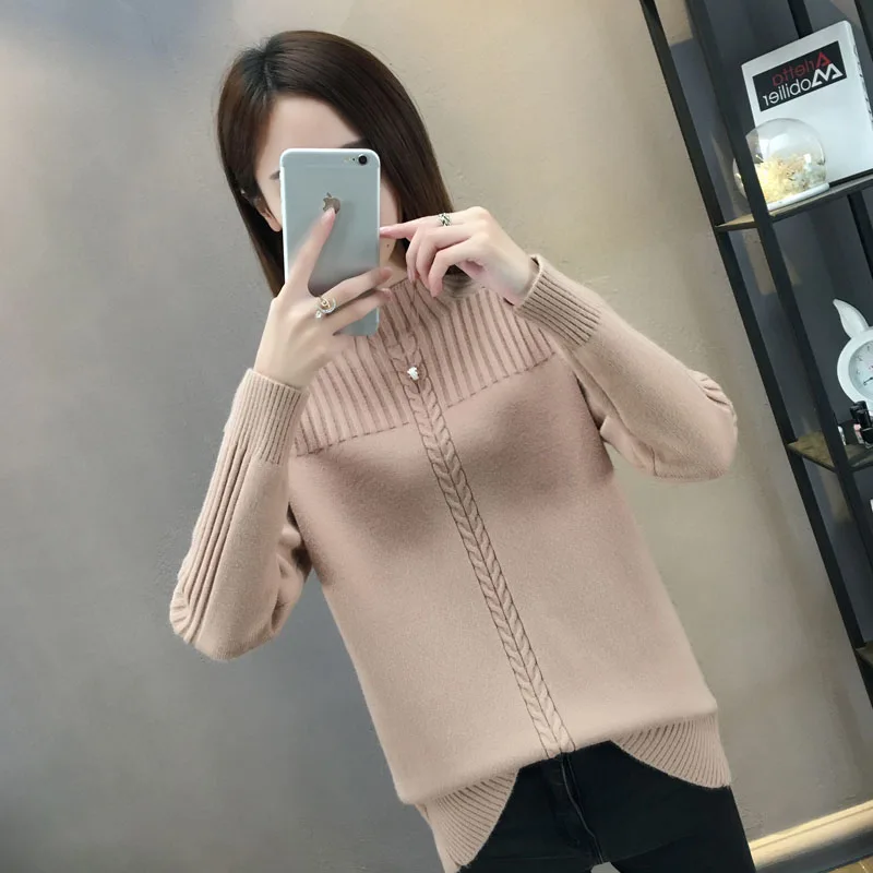 Вязаный женский зимний свитер с воротником средней высоты новинка 2022 корейский
