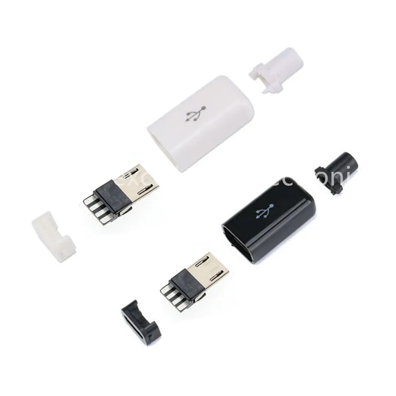 

5PCS/LOT Micro USB 4Pin Male connector plug Black/White welding Data OTG line interface DIY data cable accessories