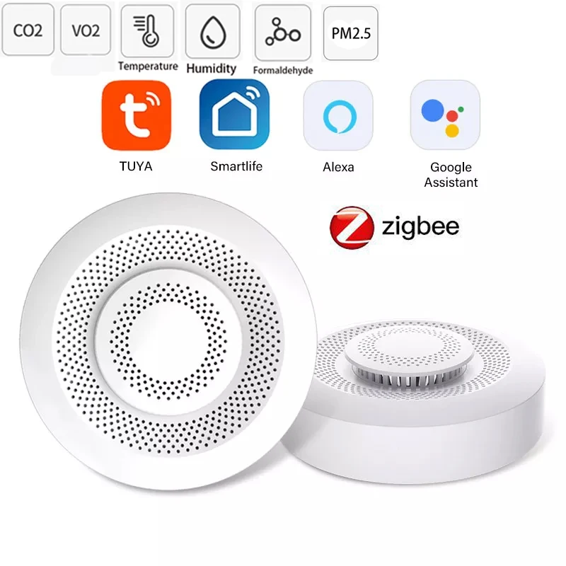 

Multifunctional 5/6 in1 CO2 PM2.5 Tuya Wifi Zigbee Smart Temperature Humidity Tester TVOC HCHO Detector Air Quality Monitor