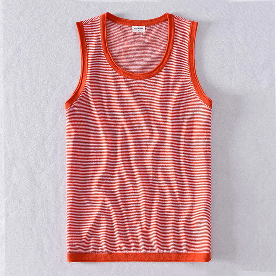 Нижнее белье мужское дышащее мягкое в полоску без рукавов белый черный