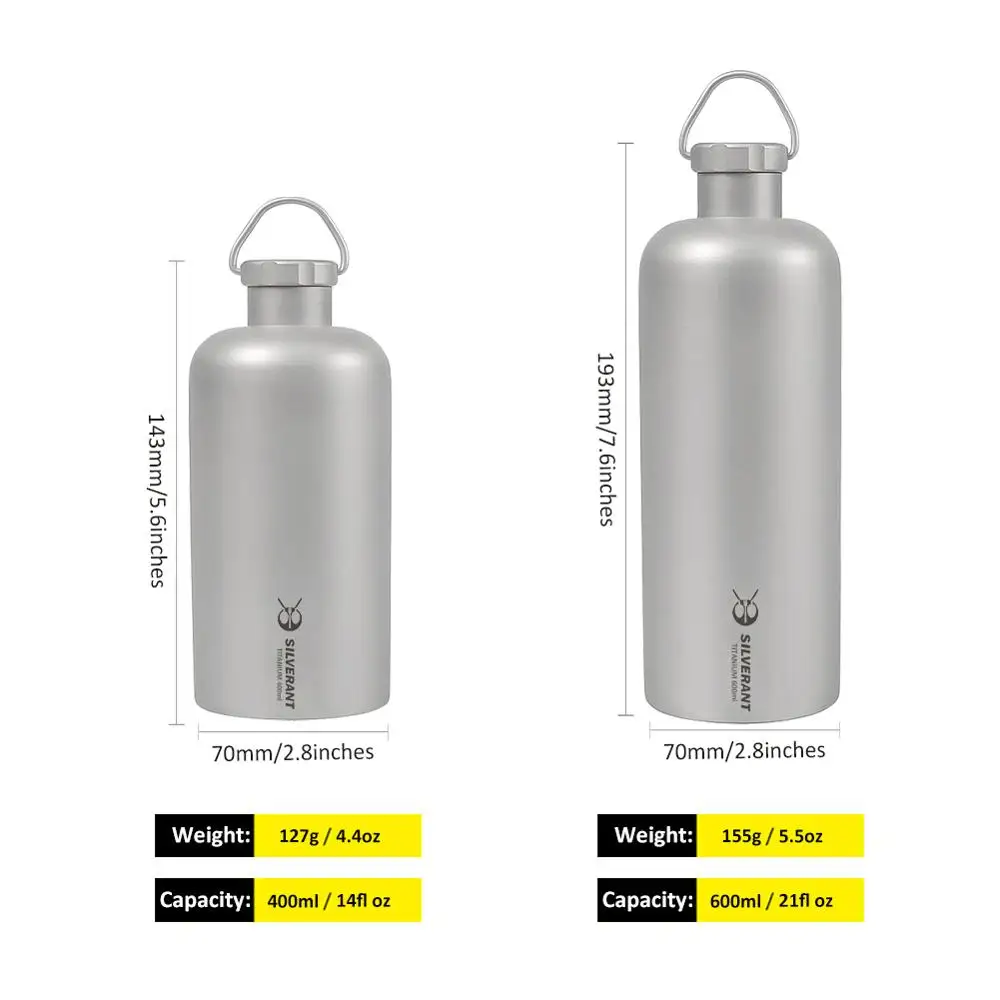 

Silverant Titanium Water Bottle Outdoor Camping Climbing Water Bottle Ultra-Light Portable Pure Titanium Kettle 400ml/600ml