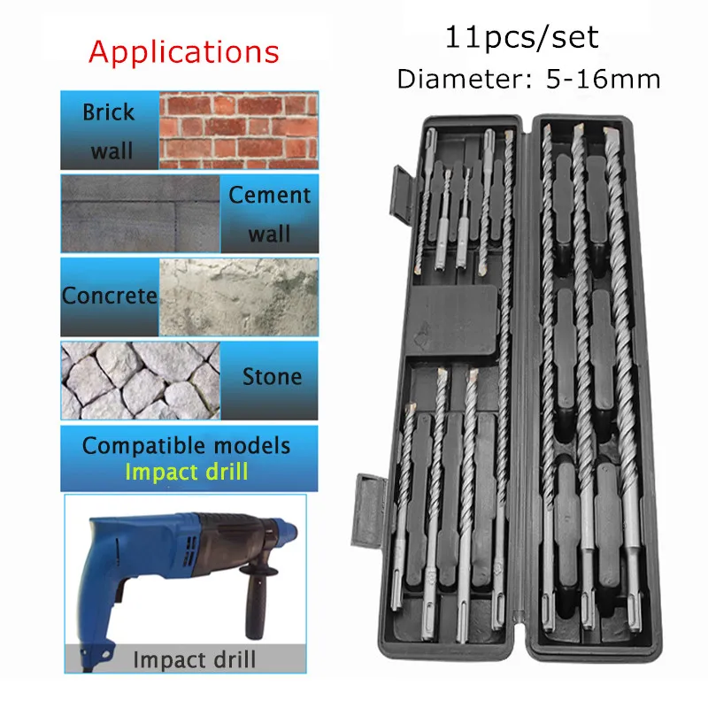 11 шт. твердосплавные электрические сверла для бетона камень ударный
