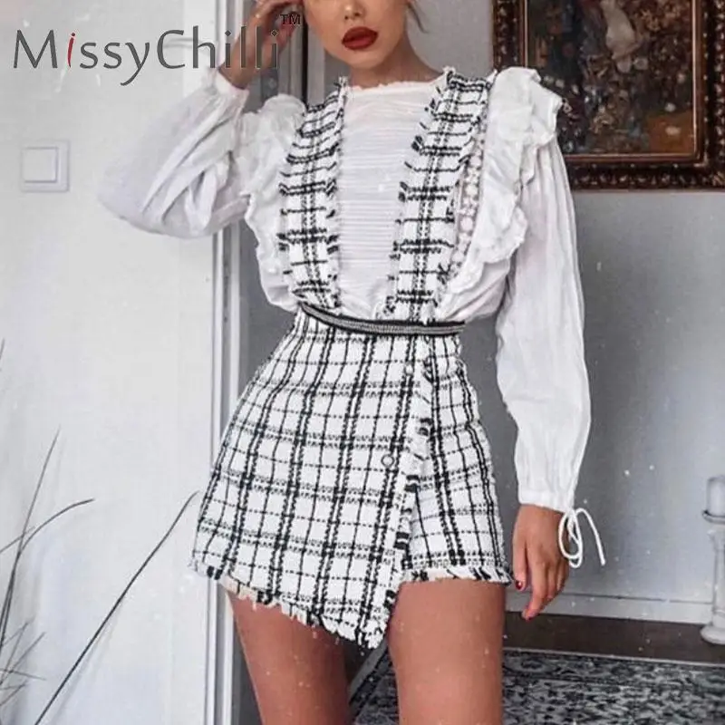 MissyChilli Сексуальная твидовая Осенняя юбка с высокой талией брюки женские