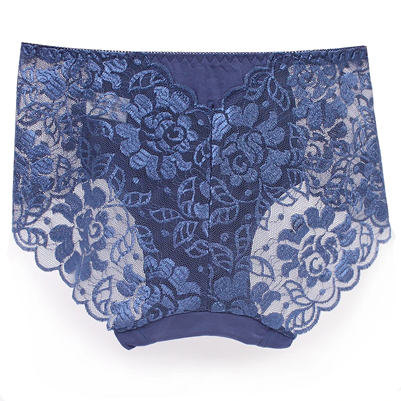 Deep Blue Briefs Сексуальное женское нижнее белье, Прозрачное нижнее белье, большие кружевные трусики размера плюс трусы со средней посадкой, женские модные трусы XXXL - Цвет: Deep Blue Briefs
