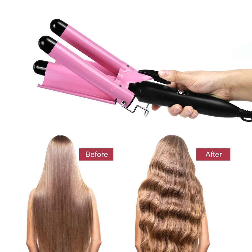 

Pro Hair Curling Iron Ceramic Three Tube Curling Triple Barrel Crimper Wave Water Ripple Rolls Electric Hair Curler