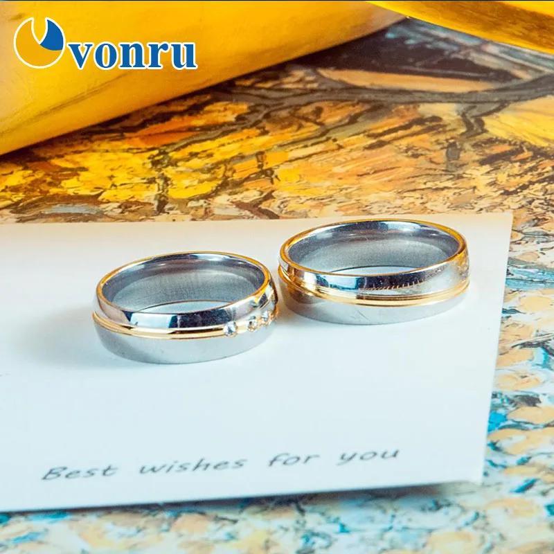 Парные кольца из нержавеющей стали 6 мм Серебряное свадебное кольцо с кристаллом