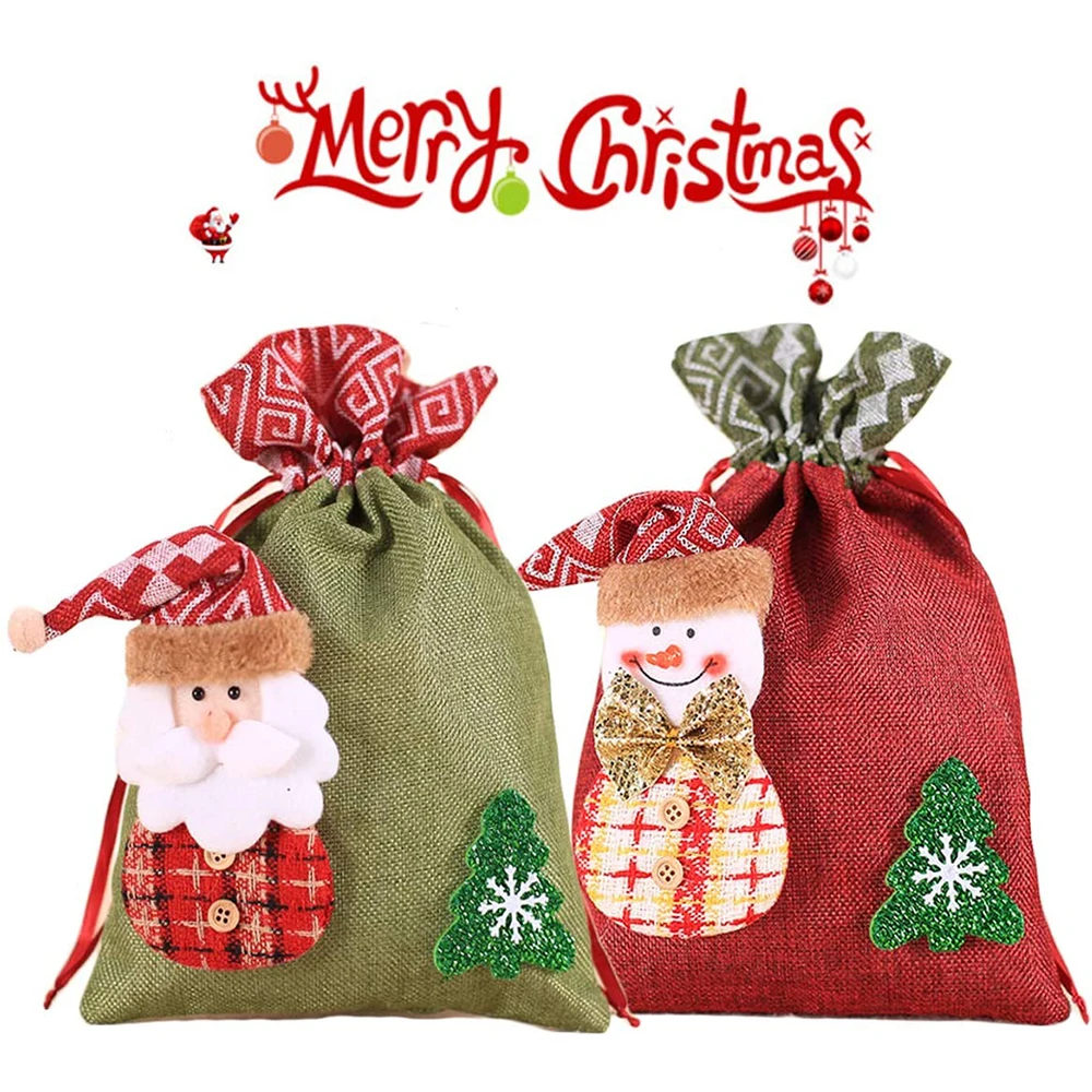 

2 шт., новогодние подарочные сумки на шнурке