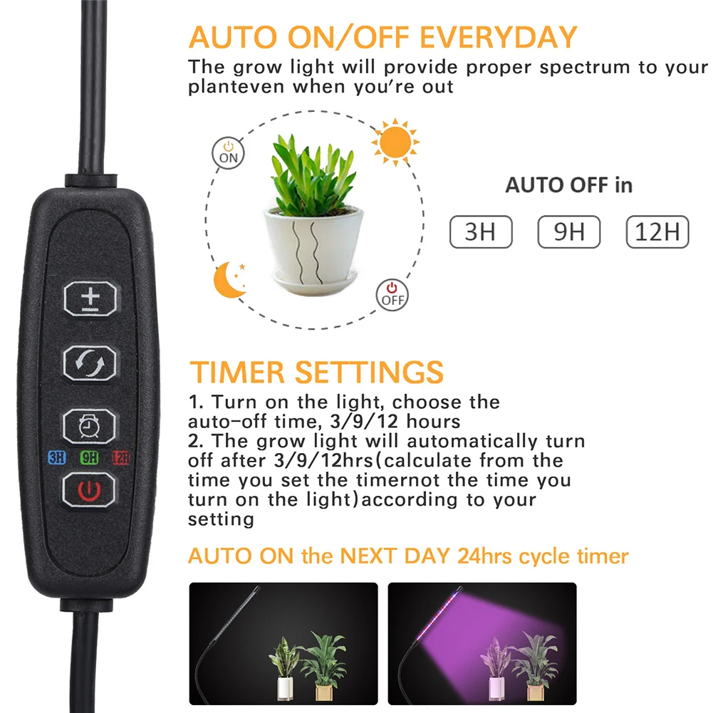 

Multi Modes 3 9 12H Timer Auto On Off Flexible Full Dimmable Fill LED Plant Grow Light Flower Seedling USB Connection