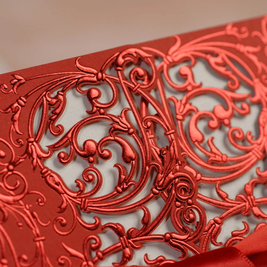 50 шт./лот красная лазерная резка свадебные приглашения карты элегантный