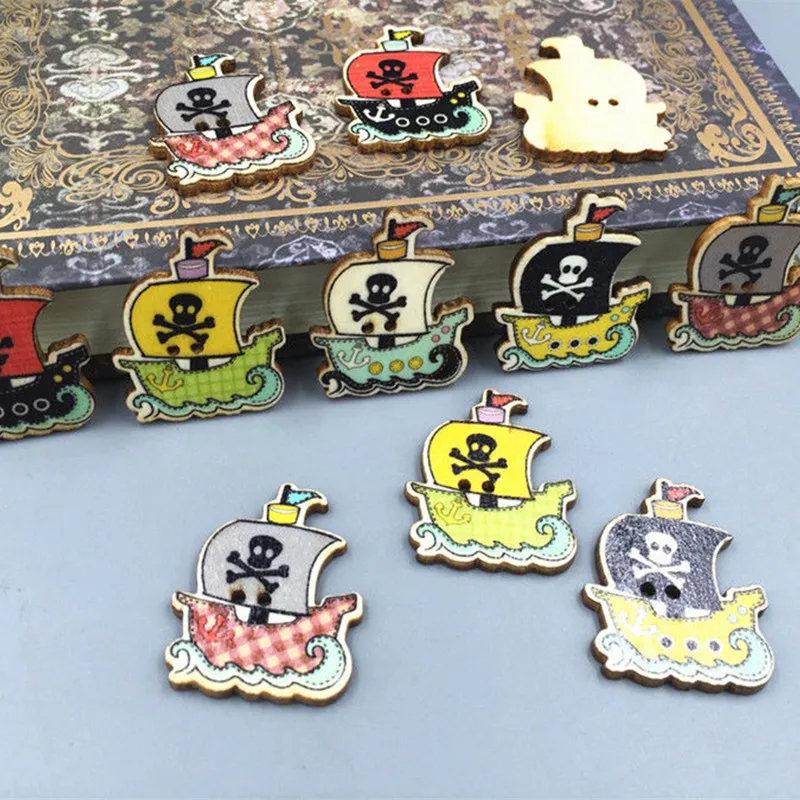 DIY 80PCS Retro Pirate Ship Kito buttons wooden Sewing decoration scrapbooking 32mm | Дом и сад